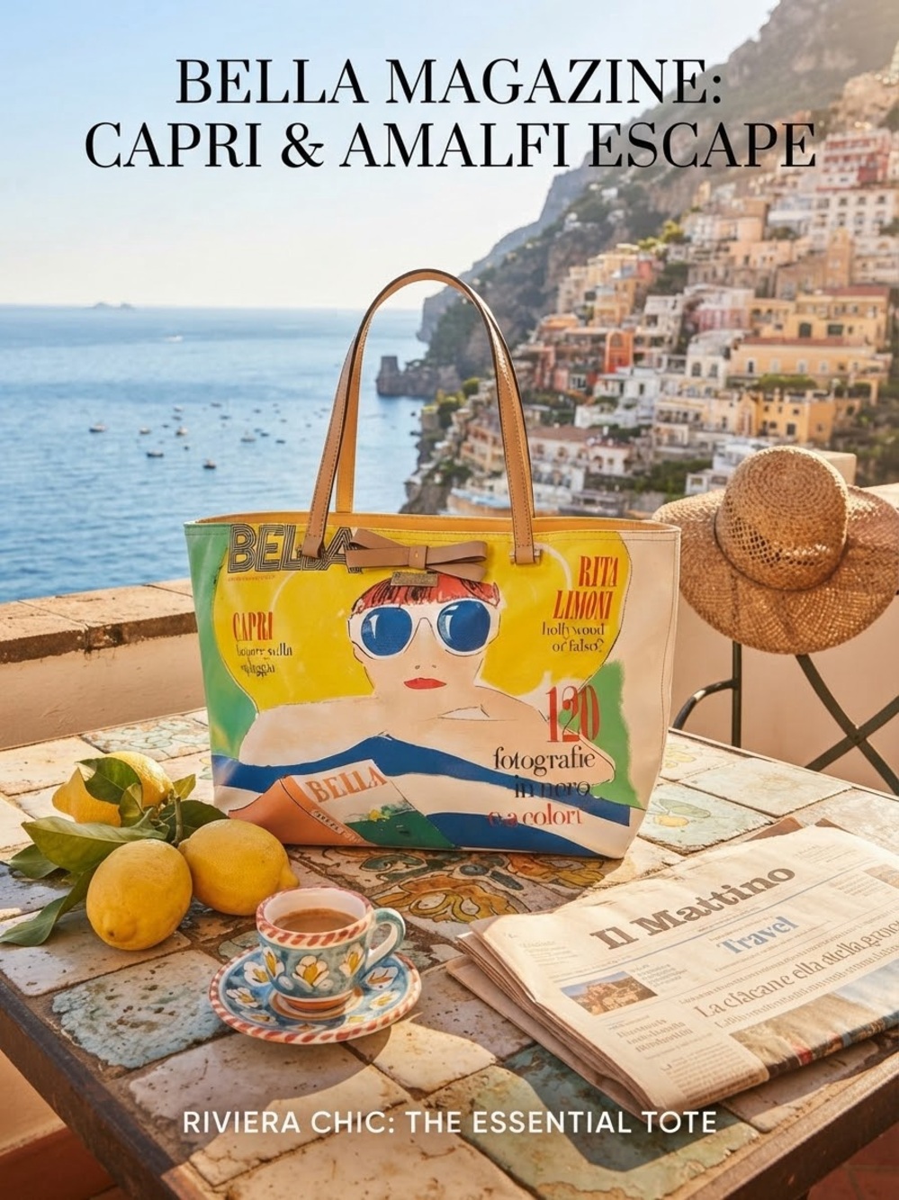 Kate Spade New York Bella Magazine Cover Tote Coated Canvas Retro Italian Art